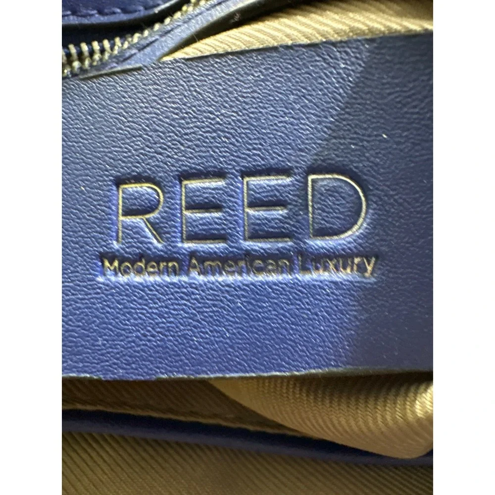 Reed Krakoff Blue‎ Faux Leather Satchel Handbag Silver Hardware Top Zip Tote